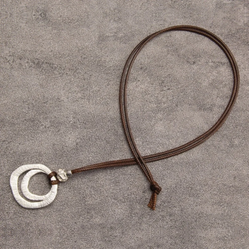 Handmade Bohemian Multi Layer Circular Silver Pendant Rope Necklace NEW - Picture 4 of 6